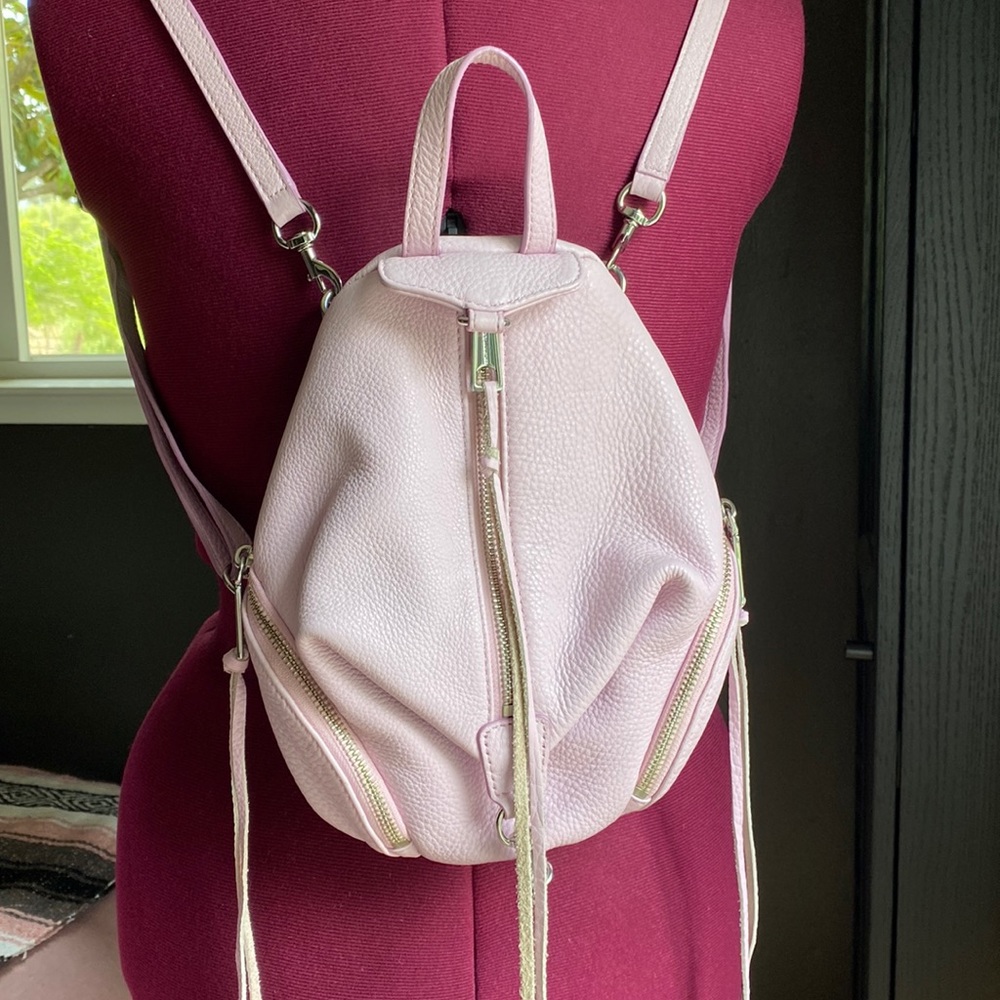 Rebecca Minkoff Mini Julian Pebbled Leather Convertible Backpack in Light Pink